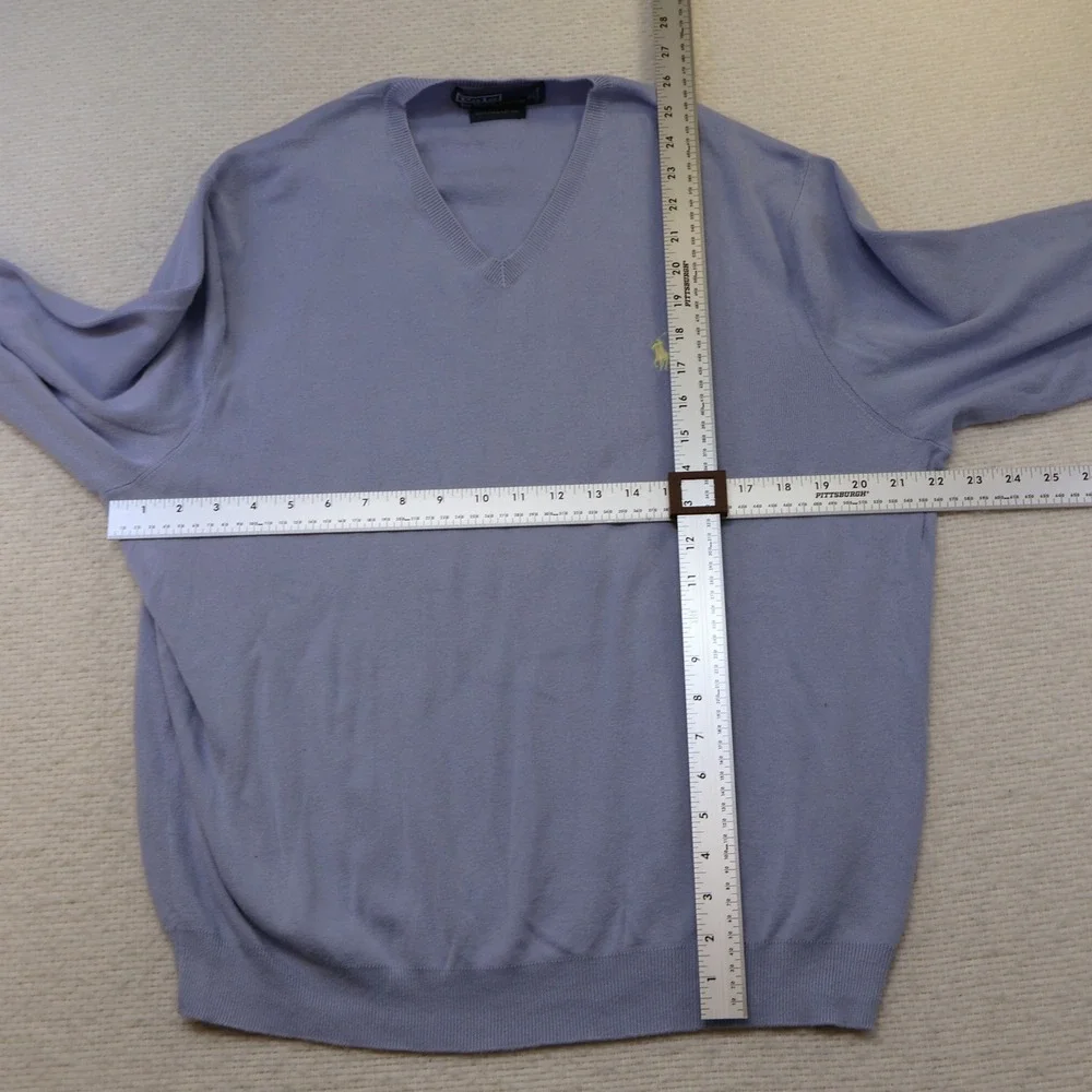 Polo Ralph Lauren Mens L V-Neck Sweater Periwinkle Blue Pima Cotton Italian Yarn